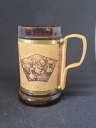 Stary kufel do piwa, szkło i drewno, vintage