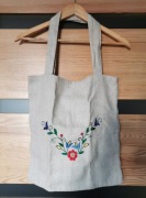 Rękodzieło worek zakupowy lniany haft ręczny kaszubski szkoła Żukowska 