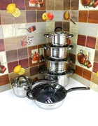 6szt. Zestaw. Garnki stalowe nierdzewne, patelnia Elitehoff  GAZ indukcja 