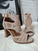 Khaki ażurowe botki bez palców na słupku