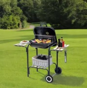 DUŻY GRILL WĘGLOWY OGRODOWY SKŁADANY NA KOŁACH Z PÓŁKAMI RUSZT BBQ ROŻEN