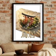 Japonia - Brama Torii -  Miniaturowa Diorama - plakat retro 40x60cm
