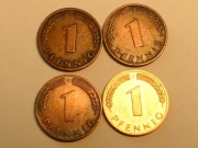 3A-22 Niemcy 4X 1 fenig pfennig 1950 DFGJ