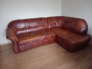 Narożnik skórzany brązowy z funkcją spania i pojemnikiem