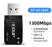 Adapter Wifi 1300Mbps Mini USB WiFi Adapter Dual Band USB 3.0