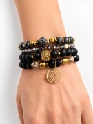 Zestaw 4 bransoletek damskich czarne złote hematyt kryształy perły 