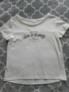 Bluzka T-shirt damski r. M krótki rękaw biały bawełna z napisem