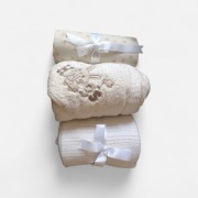 Nowy zestaw George Baby 3w1: kocyk ażurowy ręcznik z kapture, prześcieradło