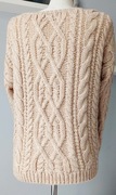 Sweter grubo tkany warkocze sploty 38 beżowy z wełną