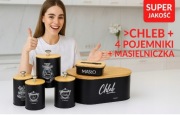 Zestaw chlebak + 4 pojemniki cukier sól kawa herbata + maselniczka bambus