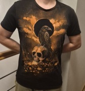 Ręcznie malowana koszulka XL / kruk / czaszka / zaćmienie / goth / chlor