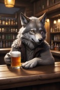 Śmieszny obraz Wilk z piwem - Sztywne PVC 5mm A3 (Nie plakat!)