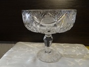 Kryształowa owocarka, misa na nóżce recznie szlifowana PRL