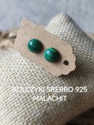 Kolczyki sztyfty malachit srebro 925 kamień naturalny handmade 6 mm