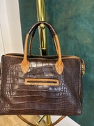 Torba skórzana damska brązowa z camelem wzór krokodyla A4 włoska naturalna