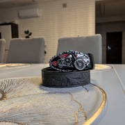Pasek do spodni  w stylu rockowym srebrna klamra szary pas  motocykl 