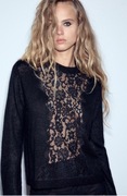 ZARA Sweterek czarny ze wstawką z koronki S