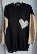 sweterek serce poszarpania na ściągaczach inny rękaw beż