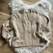 H&M gruby karmelowy sweter wełna jesień zima xs s