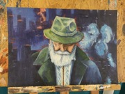 Ręcznie malowany obraz "Mężczyzna w zielonym kapeluszu", unikatowy portret