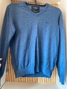 Granatowy cienki sweter dekolt w serek Jean Paul kaszmir i bawełna M