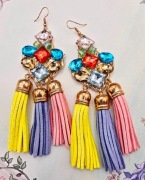 Piękne Kolczyki kolorowe z kryształkami chwostami chwosty modne boho hit