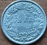 SZWAJCARIA - 1/2 franka 1963 r. - B - srebro Ag