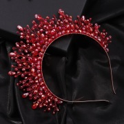 Opaska do włosów korona tiara cyrkonie koraliki czerwone wesele bal