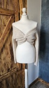 Even&Odd sweter beżowy twist off shoulder S crop soft girl scandi 