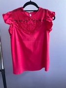 Bluzka bawełna 100% ażurowy dekolt malinowa rozm. S 