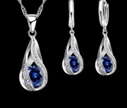 Srebro elegancki naszyjnik i kolczyki kropla 925 niebieski