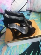 Czarne Sandały na szpilce zamsz oxys 36 23.5cm stabilne wygodne zamek