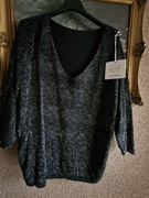 Bluzka damska cieniutki sweterek czarny/srebrna nitka Jelisjelis