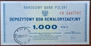 1982, Depozytowy Bon Rewaloryzacyjny  1000zł, stempel 1983r