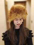 Puszysta Czapka z Naturalnego Futra - Rudy Lis / Piżmak - CIEPŁA