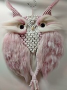 Sowa makrama na obręczy 40cm. Dekoracja, zawieszka  na ścianę 