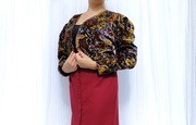Żakiet vintage M 38 L 40 kolorowy wzór welur welurowy marynarka bolerko