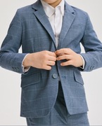 Elegancki błękitny garnitur w kratkę 164 Reserved zestaw z muszką