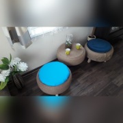 stolik kawowy pufy podnóżki meble rękodzieło