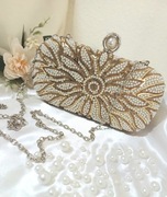 Torebka wieczorowa - Kopertówka - Perły ze złotem