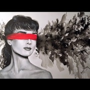 Portret kobieta w czerwieni ptaki nowoczesny obraz do salonu sypialni