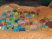 Klocki drewniane sklepy drzewa auta autobusy 