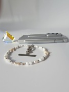 Biżuteryjna smycz do telefonu Perła, biały Agat, Hematyt, Szkło Mattè Prism