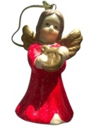 Figurka Aniołek z harfą z dzwoneczkiem do zawieszenia na choinkę 7cm