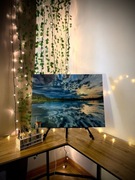 Obraz, pejzaż niebieski, ręcznie malowany, farby olejne na płótnie 60x81cm