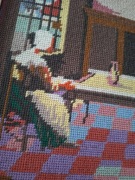 piękny haftowany obraz w drewnianej ramie 