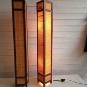 Designerska lampa stojąca Drewno+Naturalny Bambus 125cm.