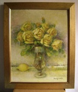 KWIATY ŻÓŁTE RÓŻE W WAZONIE olej płótno 2009r