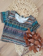 zielony aztecki croptop 38M z krótkim rękawem bluzka w azteckie wzory