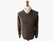 Sweter merino V-neck brązowy 100% wełna elegancki L